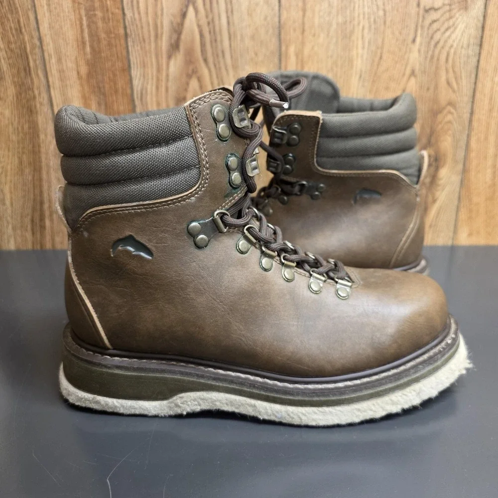 Simms Mens Wading Boots Size 7 Brown Leather Felt Sole Fly Fishing Boots